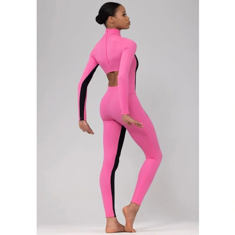Weissman Black Red Two Tone Unitard MC LC Jazz Dance Costume